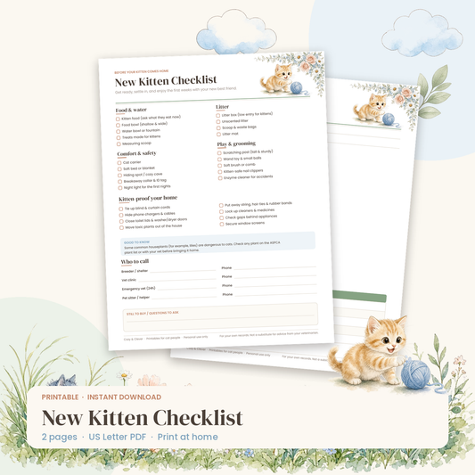 New Kitten Checklist – Printable Shopping List, Kitten-Proofing & First Weeks Plan - Cozy & Clever