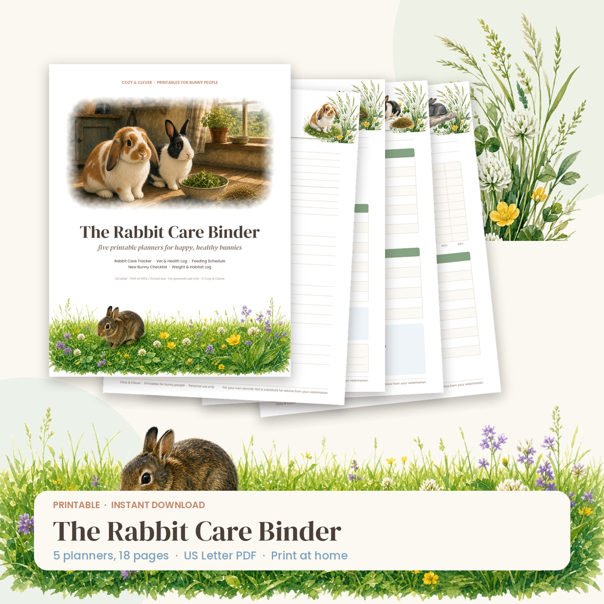 Rabbit Care Binder Bundle printable preview