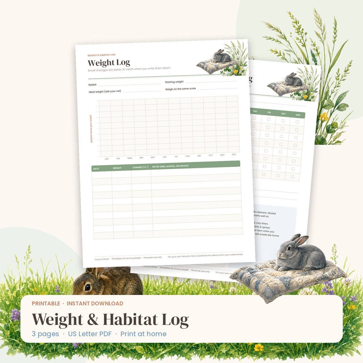 Rabbit Weight & Habitat Log printable preview